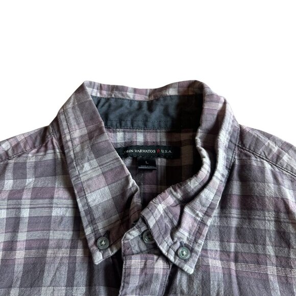 John Varvatos Plaid Button-Down Shirt Long Sleeve 100% Cotton Purple Size Large - Picture 2 of 13